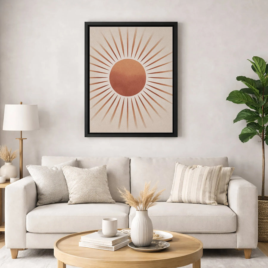 Minimalist Boho Sunburst Wall Art | Terracotta Abstract Sun Canvas Print | Premium Gallery-Wrapped Decor | Modern Earth Tone Living Room Gift