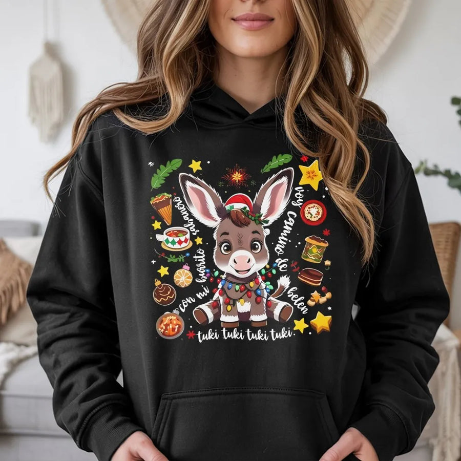 Mi Burrito Sabanero Hoodie | Cute Christmas Donkey Graphic | Soft Cotton-Blend Pullover | Latino Holiday Gift for Family