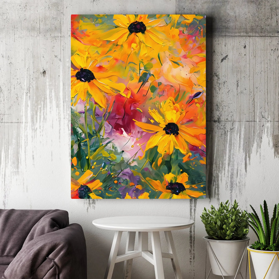 Black Eyed Susan Canvas Print | Vibrant Abstract Floral Painting | Thick Gallery Wrap Canvas | Modern Botanical Wall Decor Gift