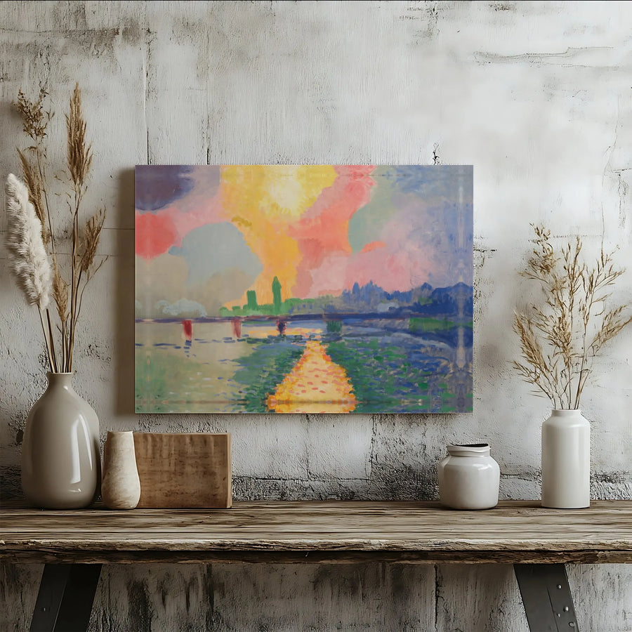 Fauvism London Landscape Horizontal Canvas | Impressionist Big Ben River Thames Oil Painting Style Print | Premium 1.25" Gallery Wrap Wall Art | Classic Fine Art Gift