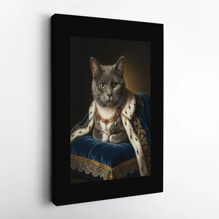 Royal Cat Portrait Canvas | Regal King Cat Painting Print | Premium Thick Gallery Wrap Art | Unique Gift for Cat Lover