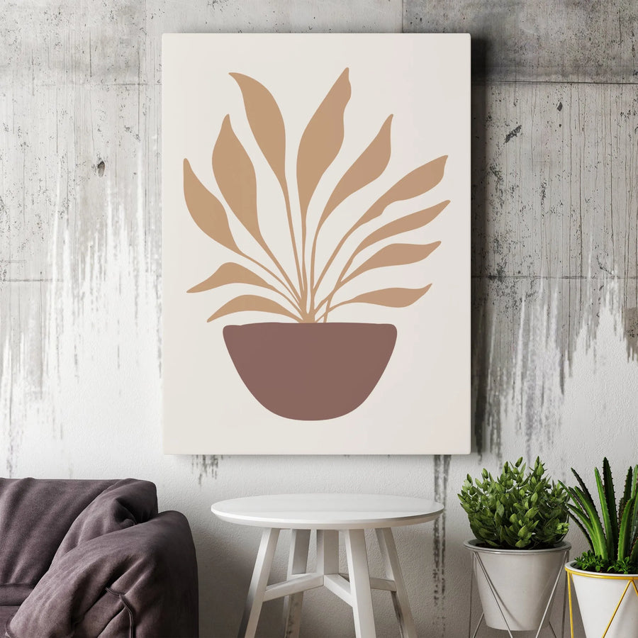 Boho Potted Plant Vertical Canvas | Minimalist Botanical Wall Decor | Premium Gallery Wrapped Print | Bohemian Living Room Decor Gift