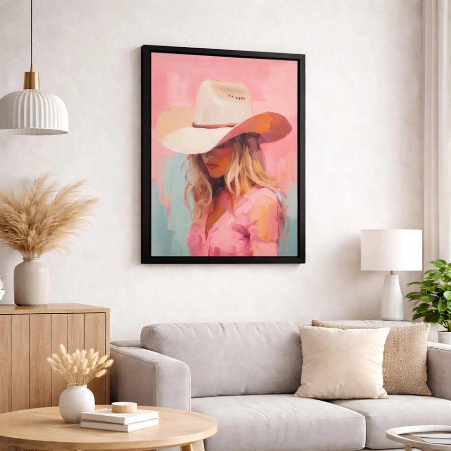 Cowgirl Wall Art Canvas | Pink Aesthetic Impressionist Painting | Premium 1.25-Inch Gallery Wrap | Western Home Decor Gift For Her