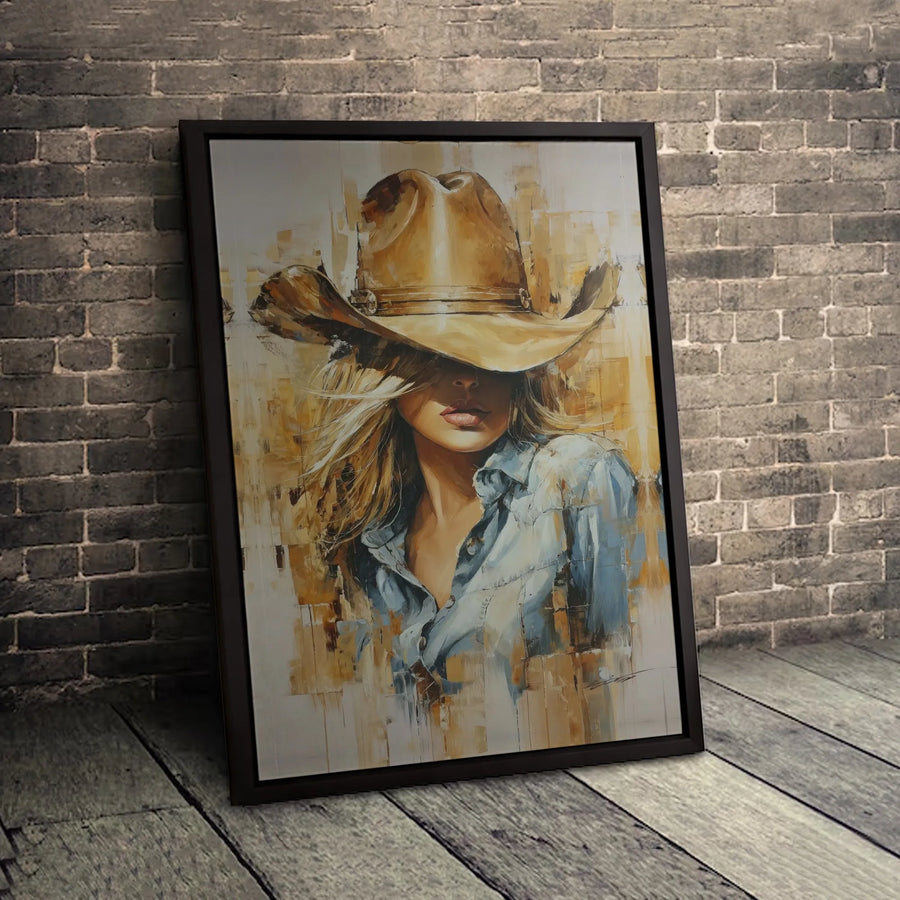 Cowgirl Canvas Wall Art | Abstract Western Blonde Portrait | Premium 1.25-Inch Gallery Wrap | Southwestern Home Decor Gift for Her