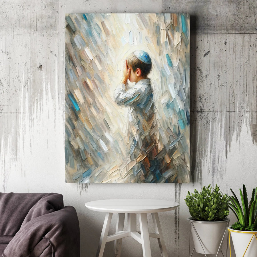 Jewish Boy Praying Canvas Wall Art | Modern Impressionist Faith Portrait | Premium Gallery Wrapped Canvas | Judaica Home Decor Gift