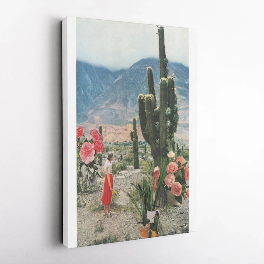 Surreal Desert Collage Canvas | Vintage Botanical Cactus Art | Premium Gallery Wrapped Print | Eclectic Wall Decor Gift for Her