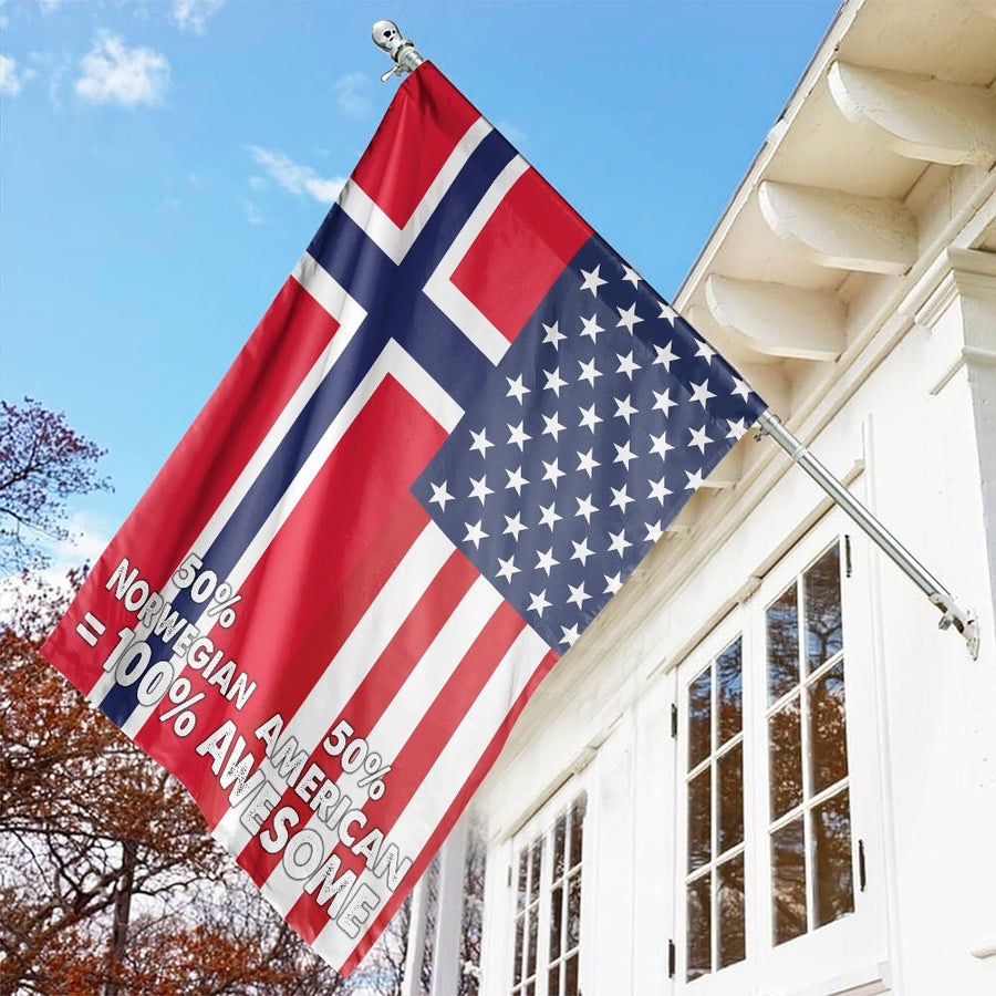 Norwegian American Flag | 50% Norwegian 50% American 100% Awesome Design | Premium UV-Resistant Polyester | Heritage House Decor Gift