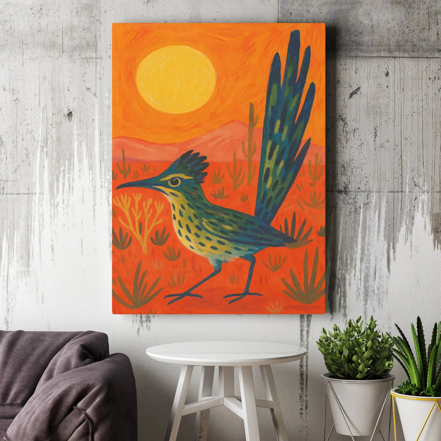 Roadrunner Canvas Wall Art | Southwestern Desert Sunset Print | Premium 1.25-Inch Gallery Wrap | Bohemian Home Decor Gift
