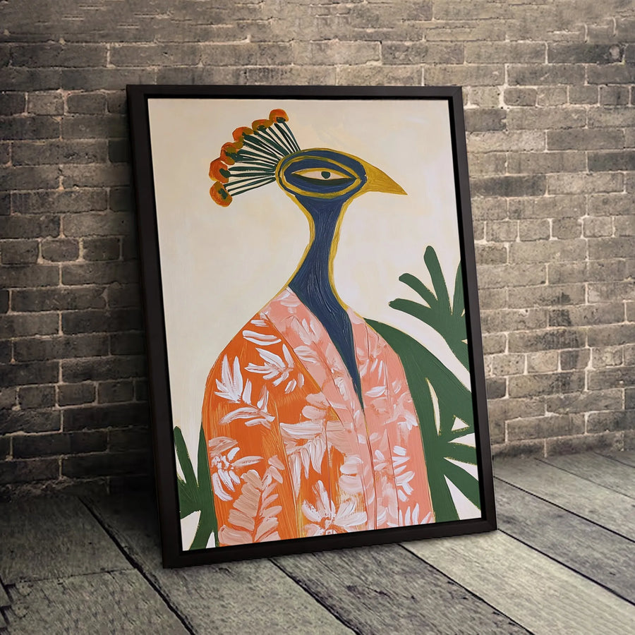 Abstract Peacock Canvas Art | Modern Tropical Bird Illustration | Premium Gallery Wrapped Print | Botanical Home Decor Wall Accent