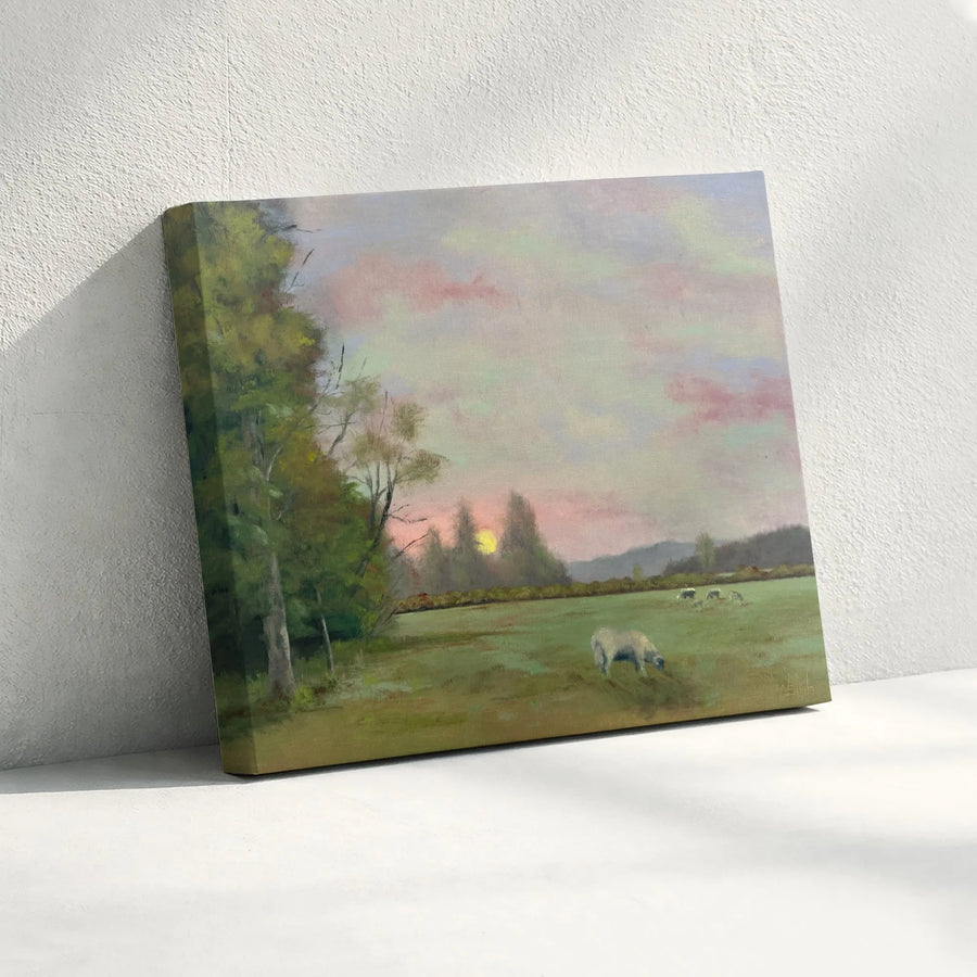 Yorkshire Sunset Canvas Print | Vintage English Countryside Painting | Premium Gallery Wrapped Canvas | Farmhouse Wall Decor Gift