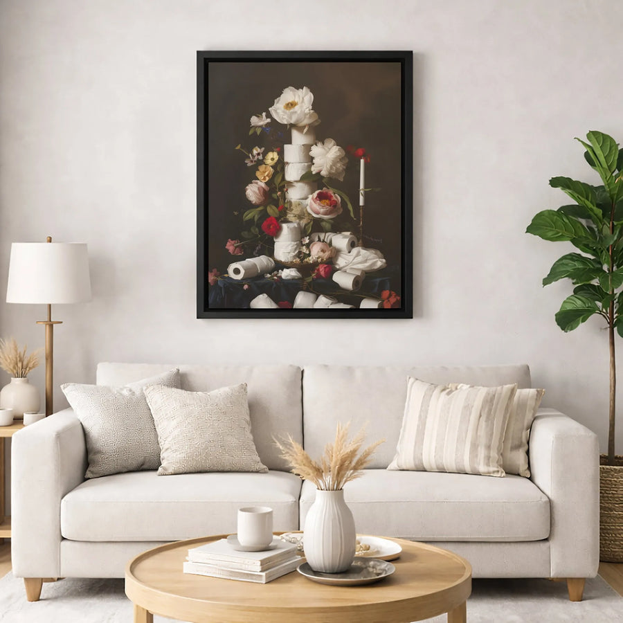Toilet Paper Still Life Canvas Print | Baroque Floral Wall Art | Gallery-Quality Fade-Resistant | Funny Bathroom Decor for Home or Office Gift