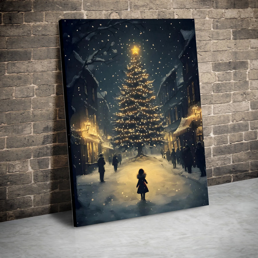 Christmas Village Canvas Print | Snowy Night Illuminated Tree Wall Art | Premium Gallery Wrapped Decor | Festive Holiday Gift for Home