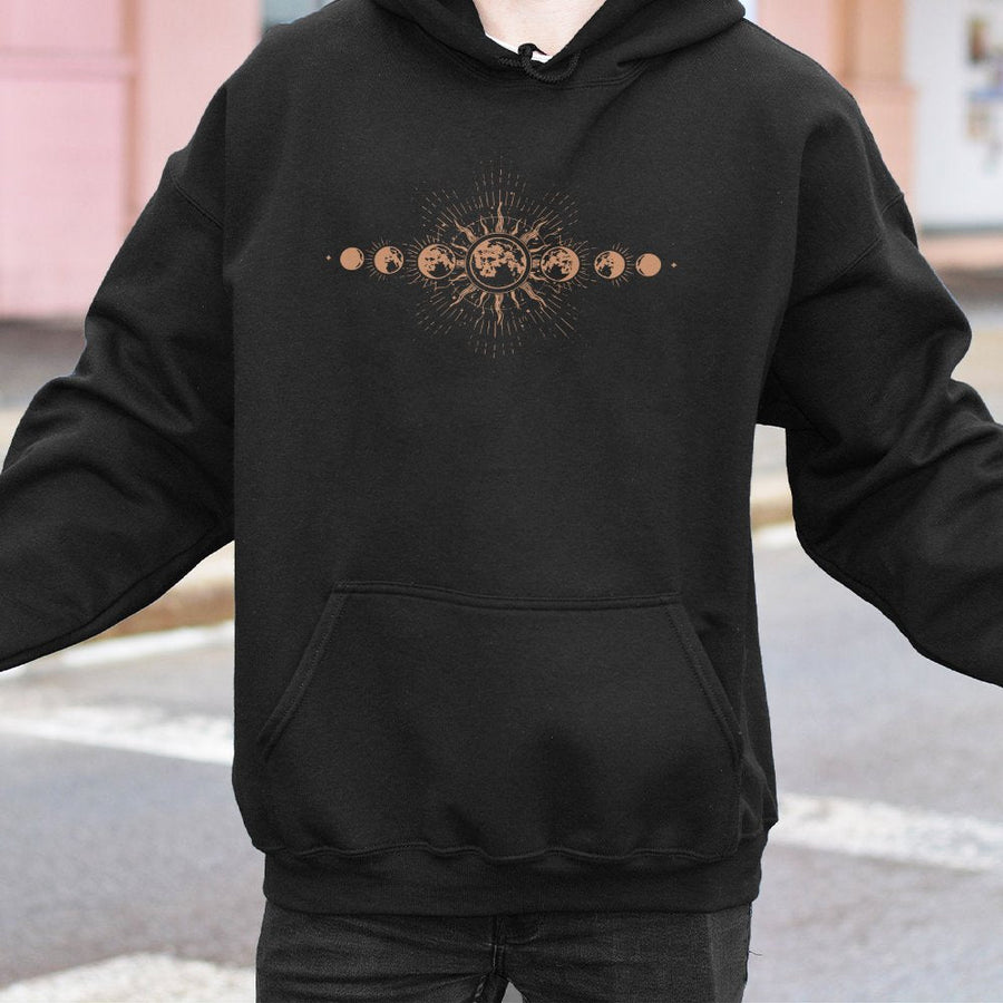 Celestial Moon Phase Hoodie | Mystical Sun and Moon Graphic Print | Premium Cotton Blend | Boho Aesthetic Gift for Her
