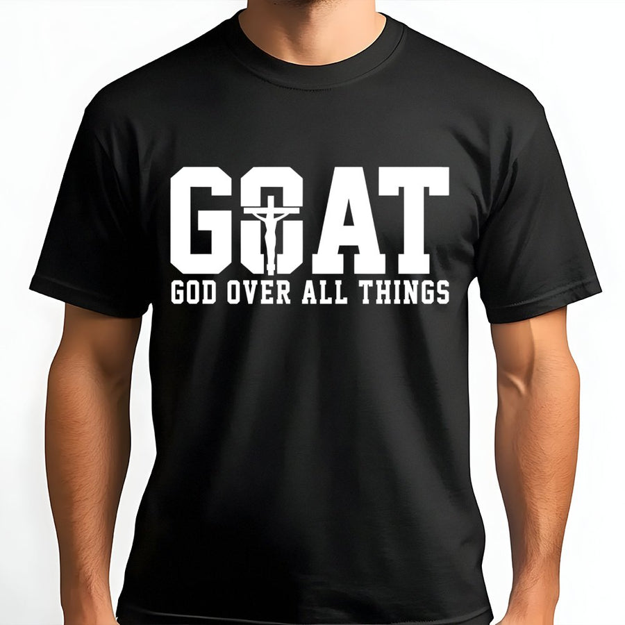 GOAT God Over All Things T-Shirt | Christian Faith Cross Graphic Tee | Premium 100% Cotton | Religious Gift for Men and Women