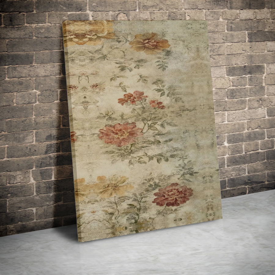 Vintage Distressed Floral Canvas Print | Antique Botanical Garden Wall Art | Premium Fade-Resistant Gallery Wrap | Elegant Home Decor Gift