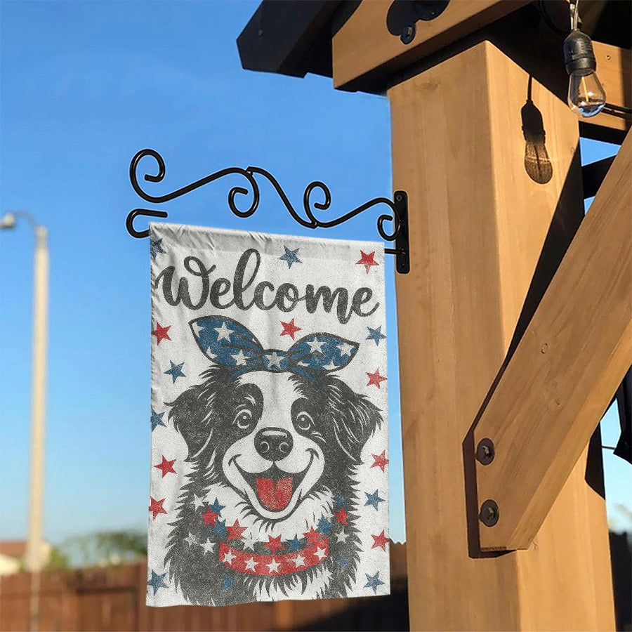 Patriotic Border Collie Garden Flag | Red White Blue Stars Welcome Sign | Premium Weather-Resistant Polyester | 4th of July Outdoor Dog Lover Gift