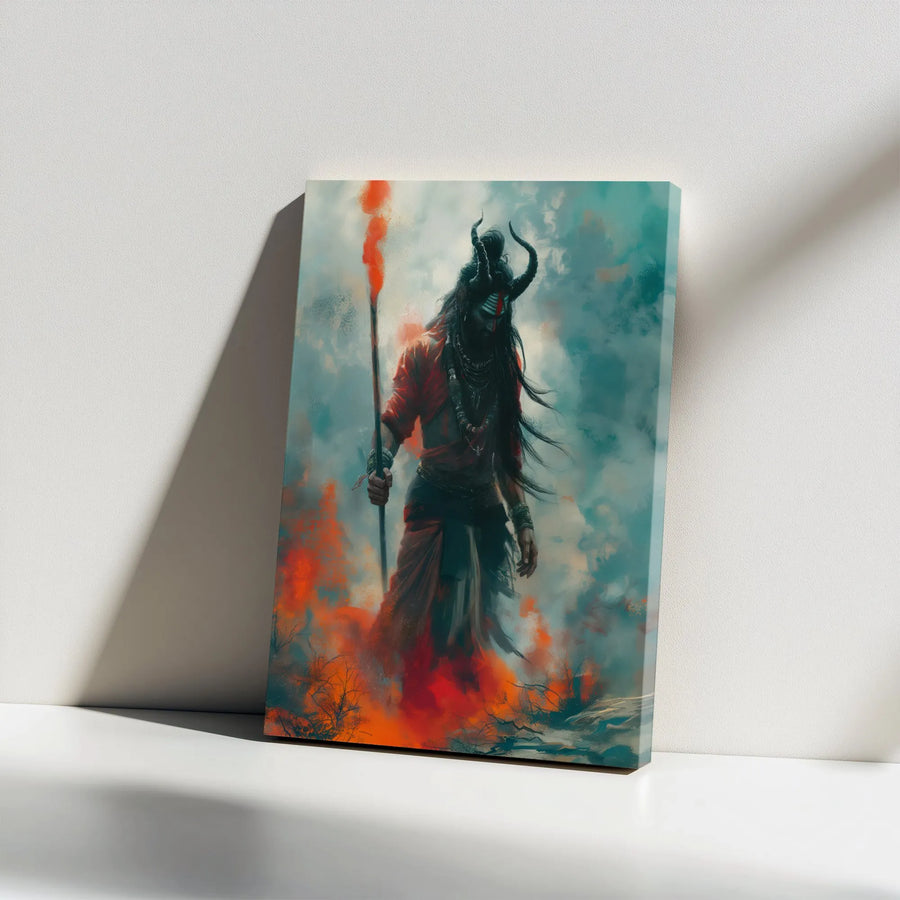 Lord Shiva Canvas Wall Art | Powerful Hindu Deity Painting | Premium Thick Gallery Wrap | Spiritual Decor Gift for Meditation Room