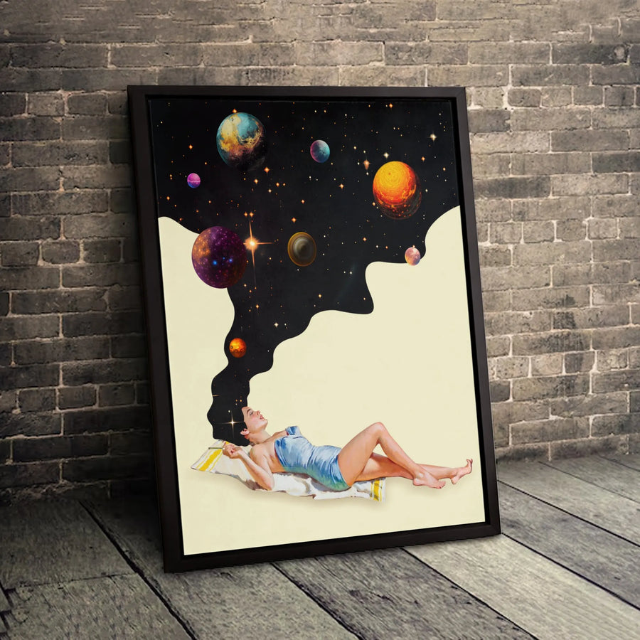Surreal Galaxy Hair Woman Canvas Art | Vintage Collage Space Wall Decor | 1.25" Premium Gallery Wrapped Print | Unique Celestial Home Decor Gift