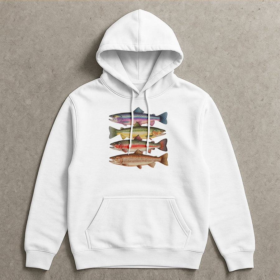 Trout Fish Species Hoodie | Colorful Watercolor Fly Fishing Art | Premium Cotton Blend | Gift for Anglers & Outdoorsmen