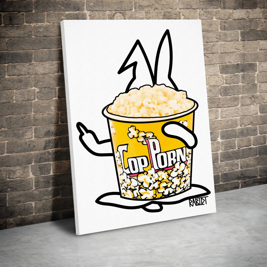 Popcorn Bunny Wall Art | Funny Rabbit Foodie Pop Art Print | 1.25-Inch Gallery Wrapped Premium Canvas | Edgy Kitchen & Home Decor Gift