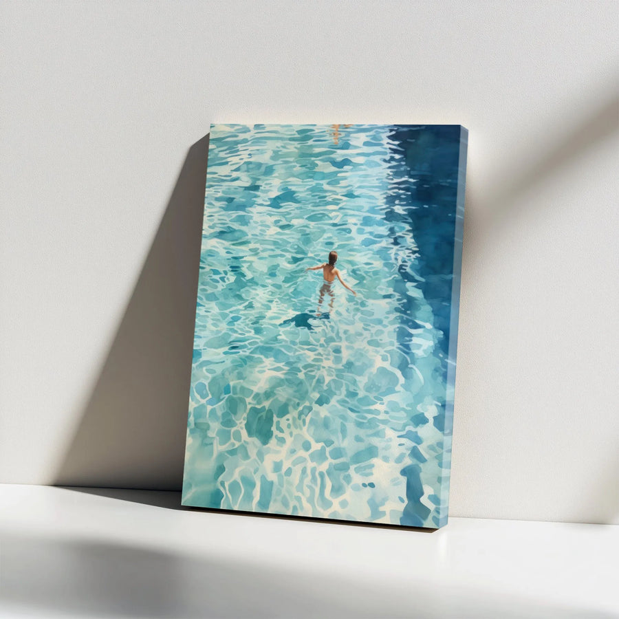 Swimming Pool Canvas Print | Sunlit Water Aesthetic Wall Art | Premium Gallery Wrap | Modern Coastal Decor For Bedroom Or Office