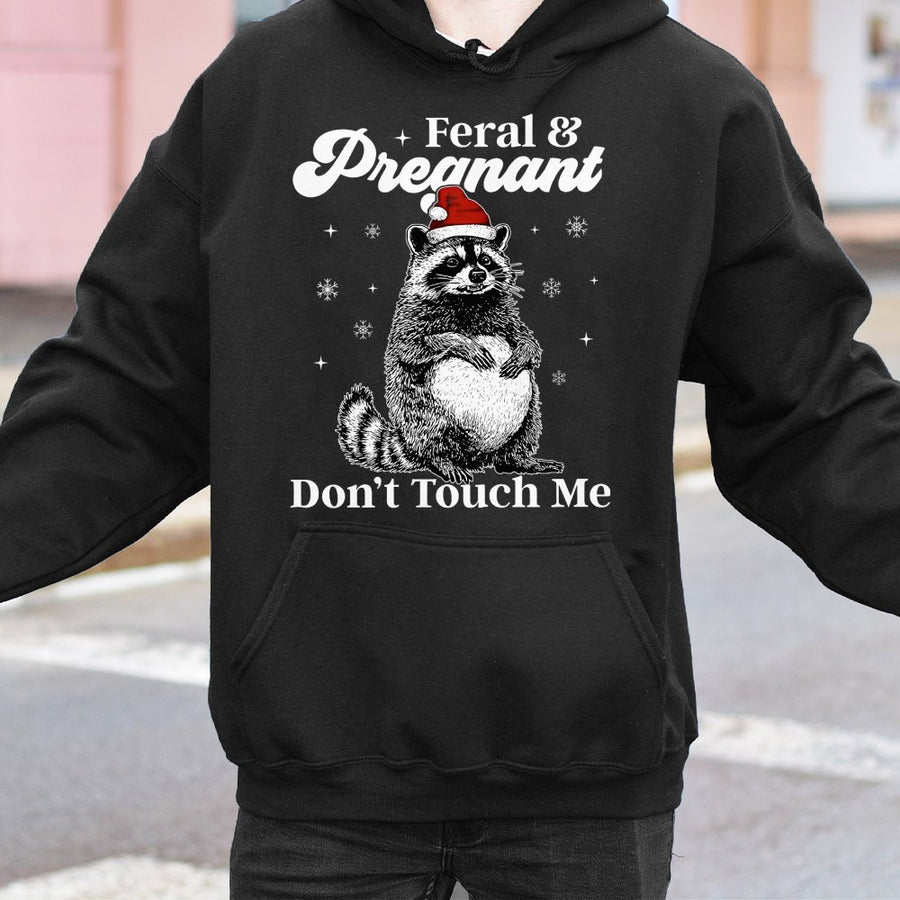 Feral and Pregnant Hoodie | Funny Raccoon Christmas Sweatshirt | Premium Cotton-Poly Blend | Cute Maternity Gift for Expecting Mom