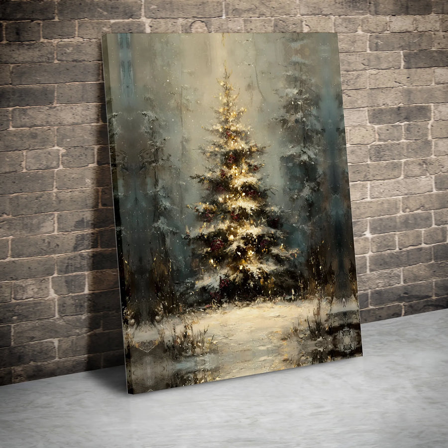 Christmas Tree Wall Art | Impressionist Snowy Forest Canvas Print | Gallery-Quality Framed Decor | Winter Holiday Home Gift