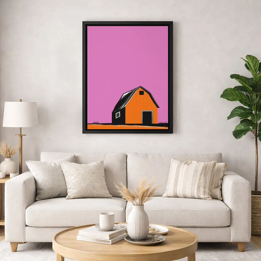 Modern Minimalist Barn Canvas Art | Abstract Farmhouse Wall Decor | Premium 1.25 Inch Gallery Wrap | Unique Colorful Home Gift