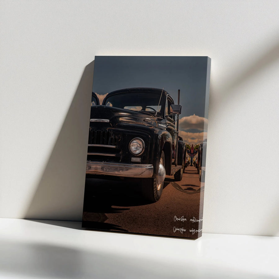Vintage Black Truck Canvas Wall Art | Rustic Farmhouse Pickup Print | Premium Gallery Wrap Decor | Gift for Car Enthusiast Men