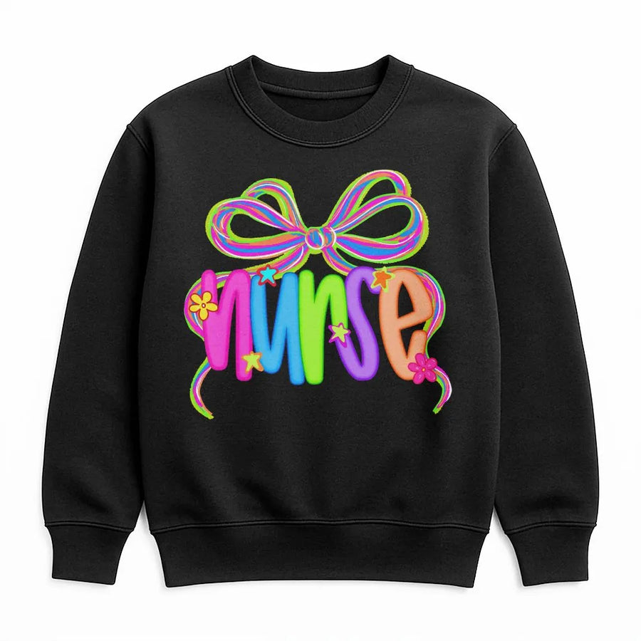 Coquette Nurse Sweatshirt | Neon Bow Graphic Nursing Life Tee | Premium Soft Cotton | Gift for RN, CNA, NICU Nurses