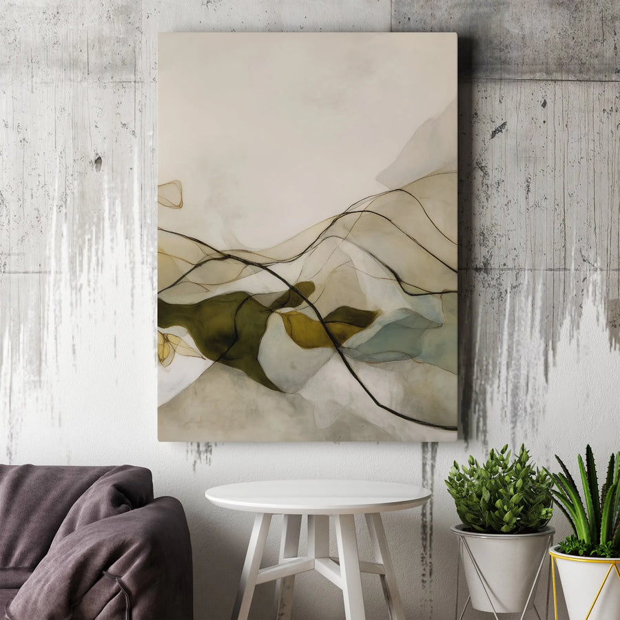 Abstract Vertical Canvas | Earthy Tones Flowing Lines Artwork | Premium Thick Gallery Wrapped Print | Modern Home & Office Decor Gift