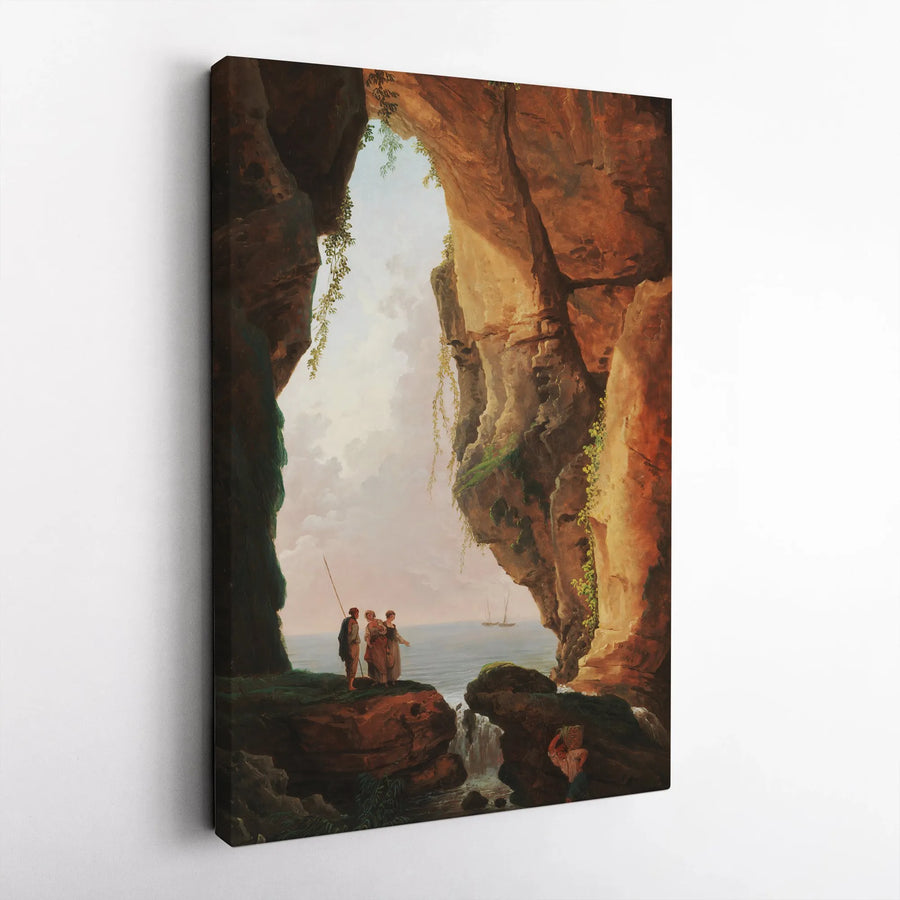 Vintage Sea Cave Vertical Canvas | Hubert Robert Grotto Painting | Premium Thick Gallery Canvas | Classic Art Home Decor Gift
