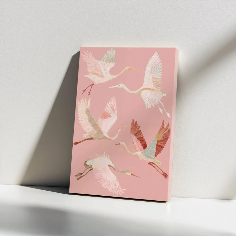 Flying Cranes Canvas Print | Vintage Chinoiserie Bird Illustration | Premium Thick Canvas | Zen Bedroom Decor Gift