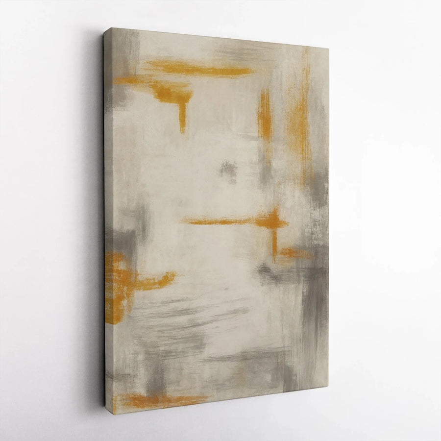 Abstract Wall Art Canvas | Minimalist Brush Stroke Painting in Ochre & Grey | Premium Gallery Wrapped Canvas Print | Modern Living Room & Office Decor Gift