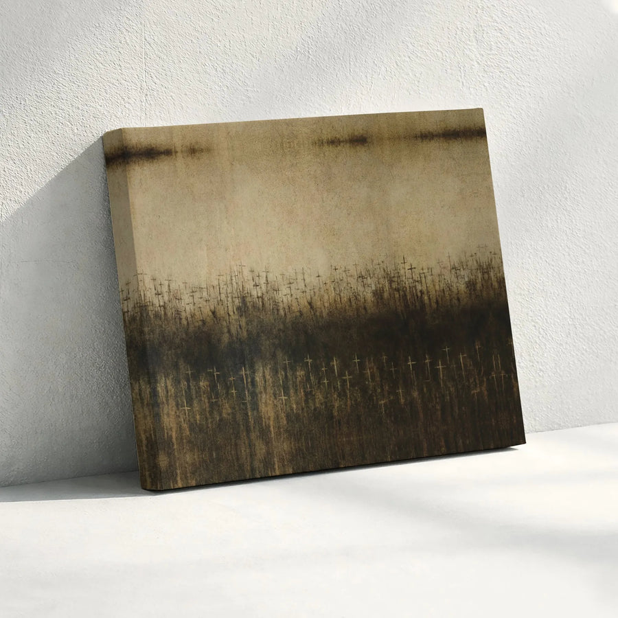 Abstract Cross Canvas Wall Art | Rustic Textured Faith Landscape Print | Premium Thick Gallery Wrap | Christian Home Decor Gift