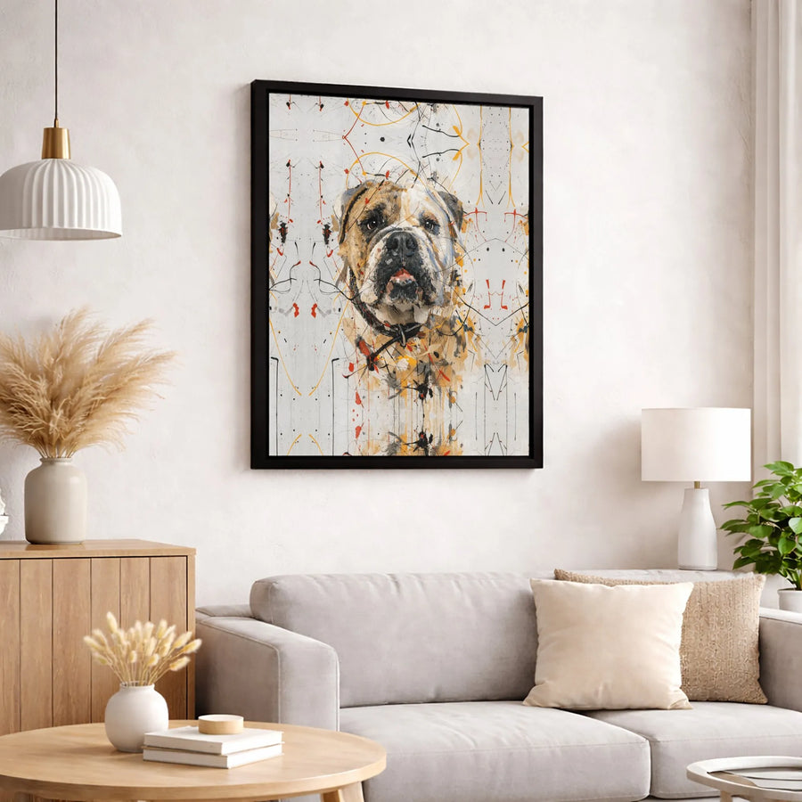 English Bulldog Canvas Wall Art | Abstract Paint Splatter Portrait | Premium Gallery-Wrapped Print | Dog Lover Home Decor Gift