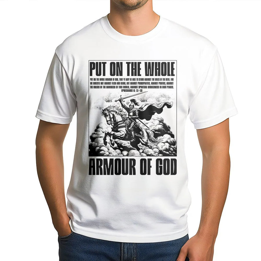 Armour Of God T-Shirt | Ephesians 6:11-12 Bible Verse Graphic | Premium 100% Cotton Crewneck | Christian Faith Apparel Gift For Men And Women