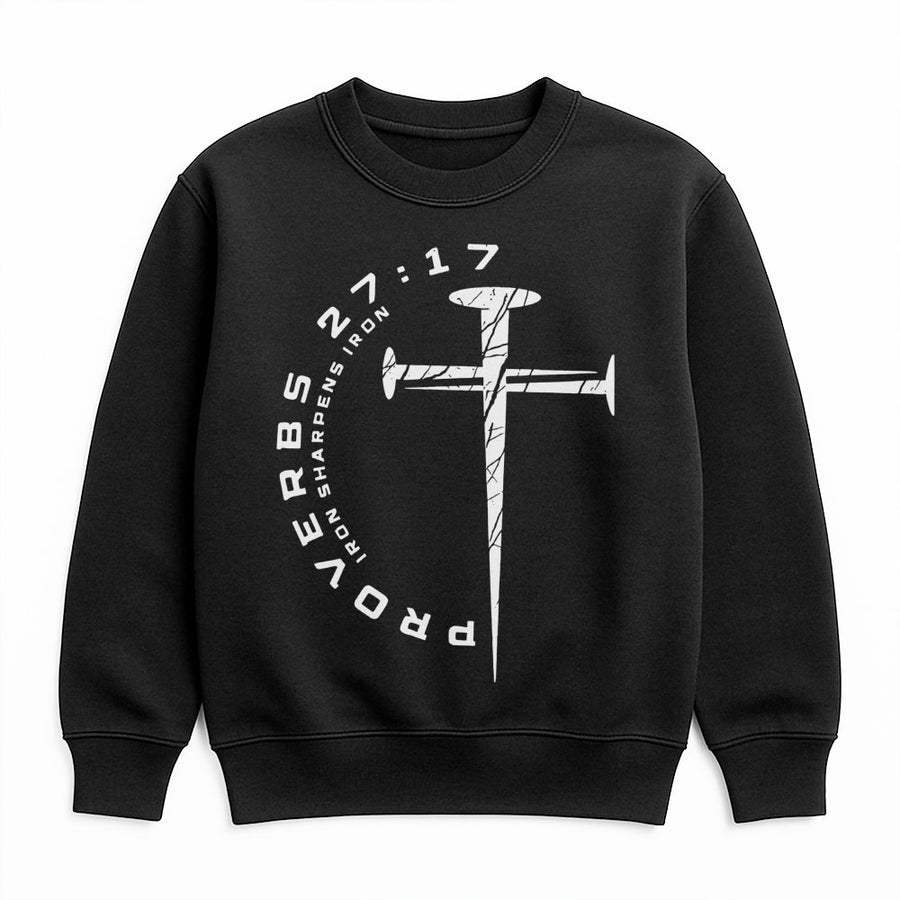 Proverbs 27:17 Sweatshirt | Iron Sharpens Iron Cross Graphic | Premium Christian Apparel | Faith-Based Gift for Men and Women