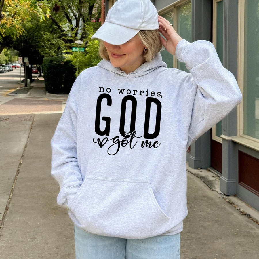 No Worries God Got Me Hoodie | Christian Graphic Pullover | Premium Cotton-Poly Blend | Religious Faith Gift for Women and Men