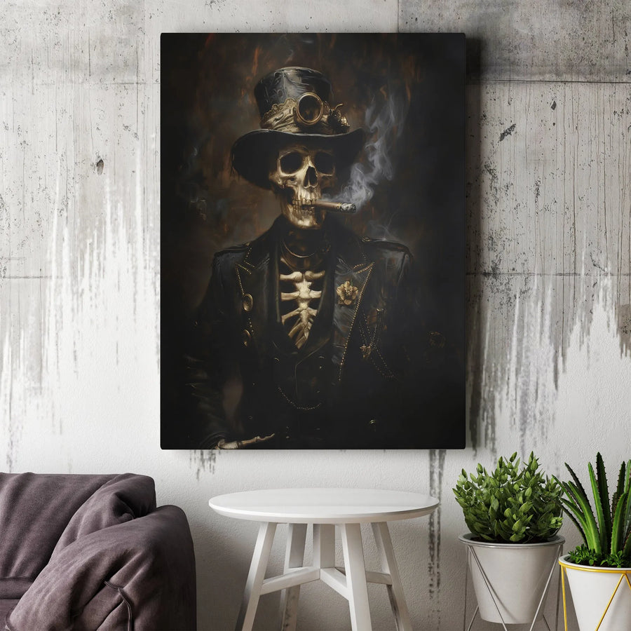 Steampunk Skeleton Canvas Art | Gentleman Skull in Top Hat and Goggles | Premium Fade-Resistant Print | Gothic Home Decor Gift for Him