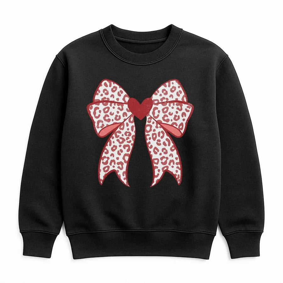 Leopard Print Heart Bow Sweatshirt | Valentine Red Aesthetic Graphic | Premium Cotton Blend | Romantic Gift for Her