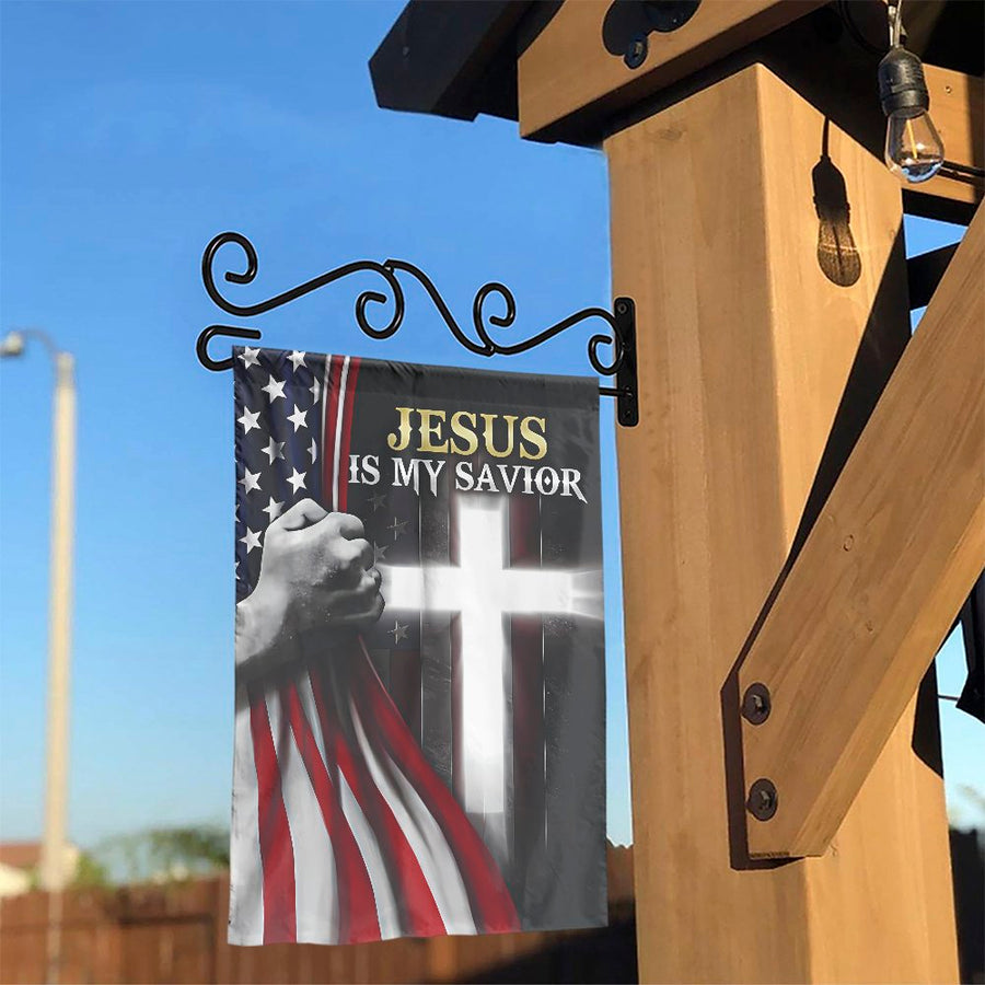Jesus Is My Savior Garden Flag | American Flag Christian Decor | Weather-Resistant Polyester | Patriotic Faith Gift for Outdoor Yard Display