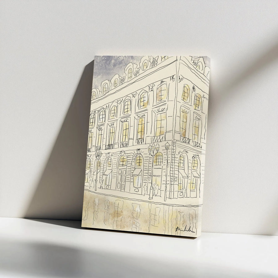 European City Streetscape Canvas Print | Watercolor Architectural Sketch | Premium Gallery Wrapped Decor | Travel Art for Home Office