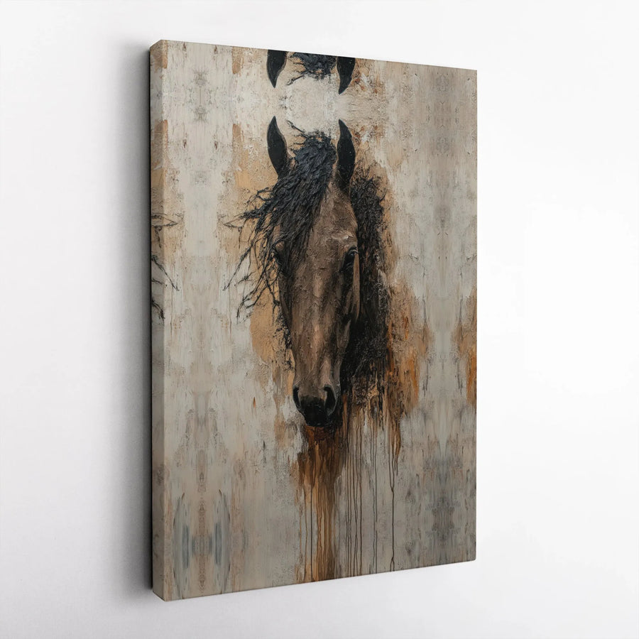 Abstract Horse Wall Art | Textured Brown Equine Portrait Canvas | Premium Gallery Wrapped Decor | Modern Farmhouse Office Gift