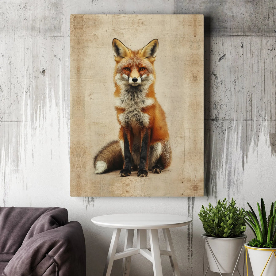 Red Fox Portrait Canvas Wall Art | Vintage Aesthetic Wildlife Print | Premium Gallery Wrap 1.25" Profile | Rustic Home Office Decor Gift