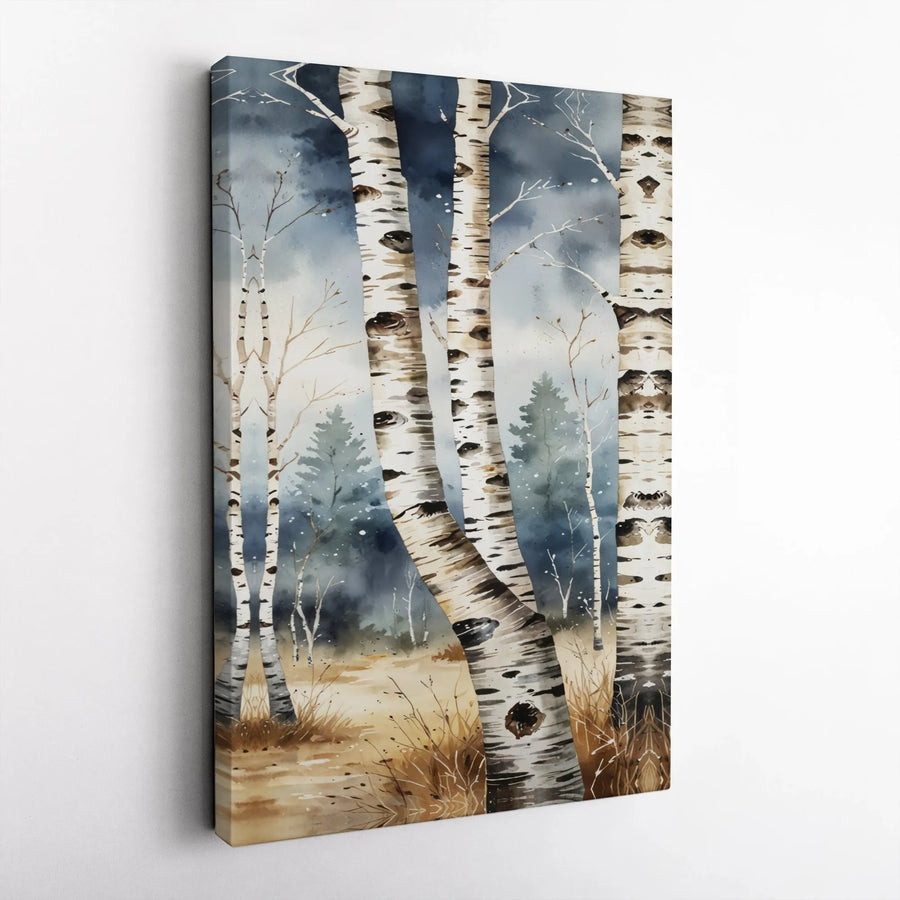 Watercolor Birch Tree Forest Canvas Art | Moody Woodland Landscape | Premium Gallery-Wrapped Print | Nature Wall Decor Gift for Home Office