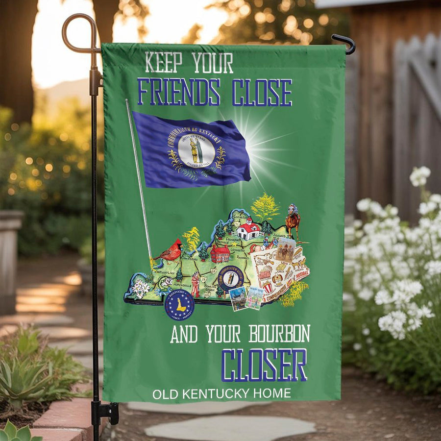 Kentucky Garden Flag | Bourbon Theme Decor | Weather-Resistant Polyester | Gift for Kentucky Lovers and Bourbon Enthusiasts