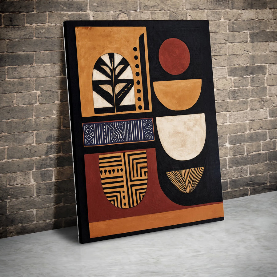 Abstract African Art Canvas Print | Boho Geometric Tribal Patterns | Premium Stretched Canvas | Modern Ethnic Home Decor Gift
