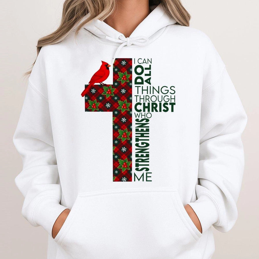 Christian Christmas Hoodie | I Can Do All Things Through Christ Bible Verse | Cotton Blend Religious Sweatshirt | Faith-Based Gift For Men & Women