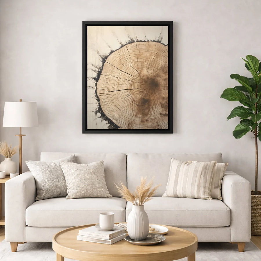 Tree Ring Wall Art | Rustic Wood Slice Grain Canvas | Premium Gallery Wrapped Print | Modern Farmhouse Living Room Decor